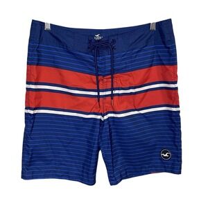 HOLLISTER Men's Board Shorts Swim Trunks Red White Blue Stripes Size 32